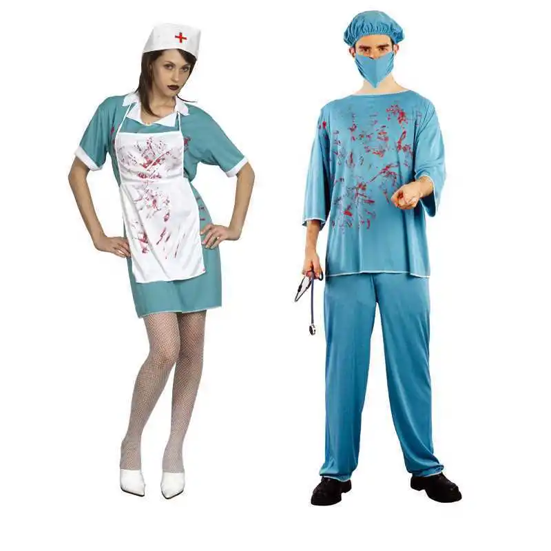 Horror Bloody Nurse Costumes Cosplay Men Women Halloween Party Masquerade Fancy Outfits