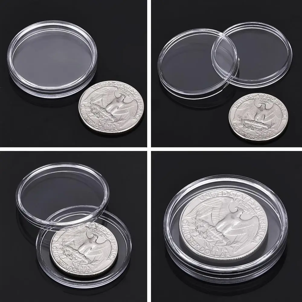 Transparente Clear Coin Capsule Holder Case, Comemorativa Coletável Caixa De Armazenamento, Suprimentos De Coleção, 27mm, 30mm, 100Pcs