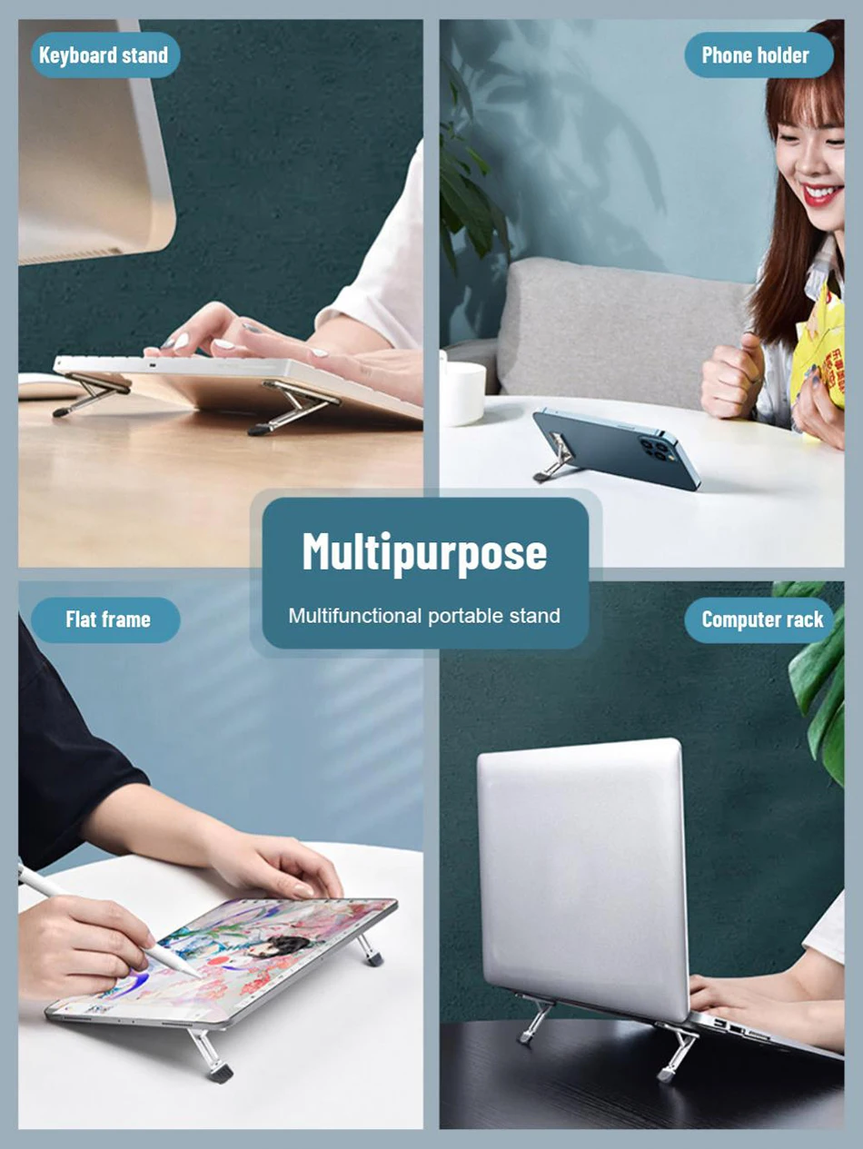 Xnyocn Laptop-Ständer, Aluminiumlegierung, Mini-Klapphalter, 3-Höhenverstellung, Notebooks, Halterung, Zubehör für MacBook, Smartphone – Detail 13