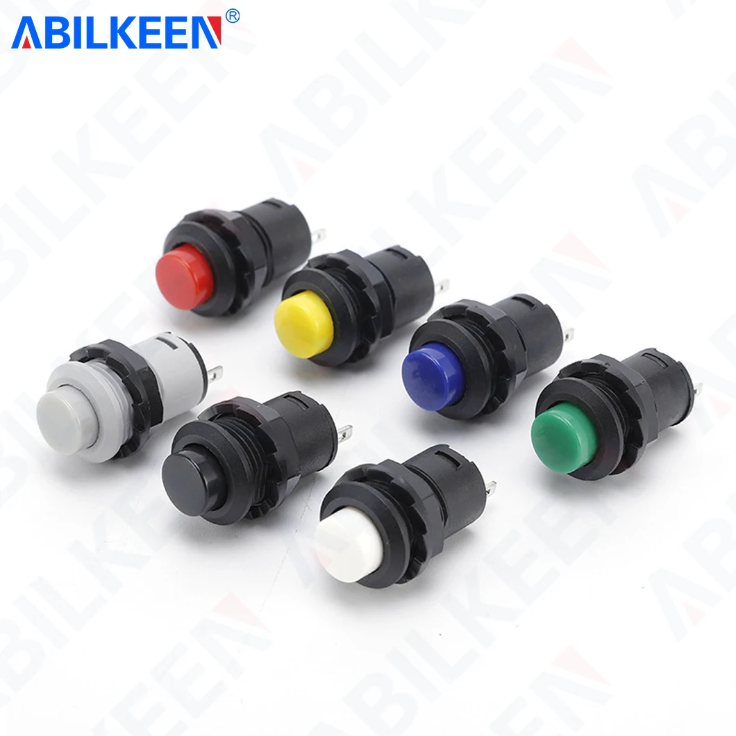 

100PCS/LOT ABILKEEN Factory Supply DS-427/DS-428 M12 Mini Plastic Push Button Switch 1NO Latching Momentary Push Button