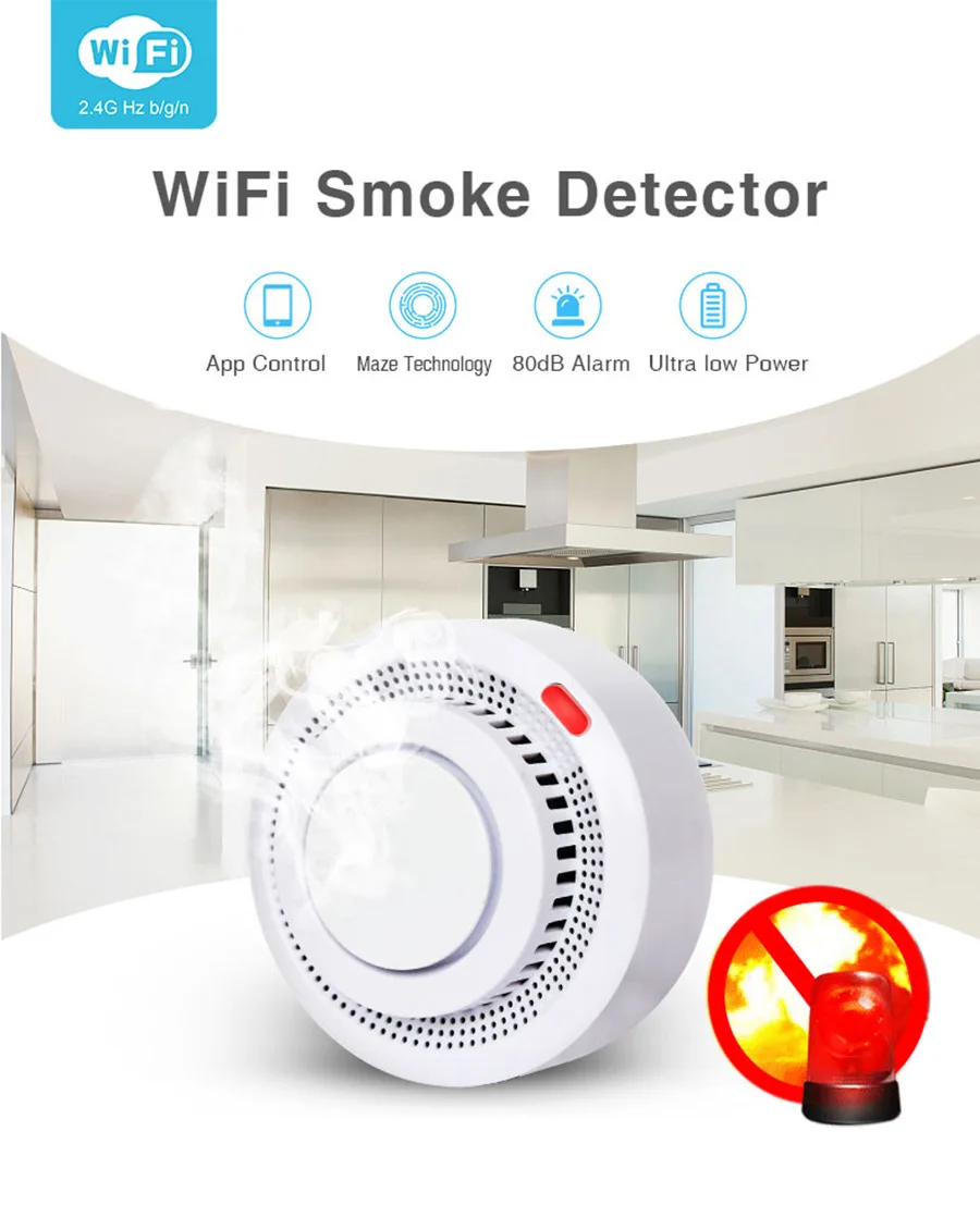 zigbee wifi smart smoke fire alarm Tuya smart home security smoke sensor detector