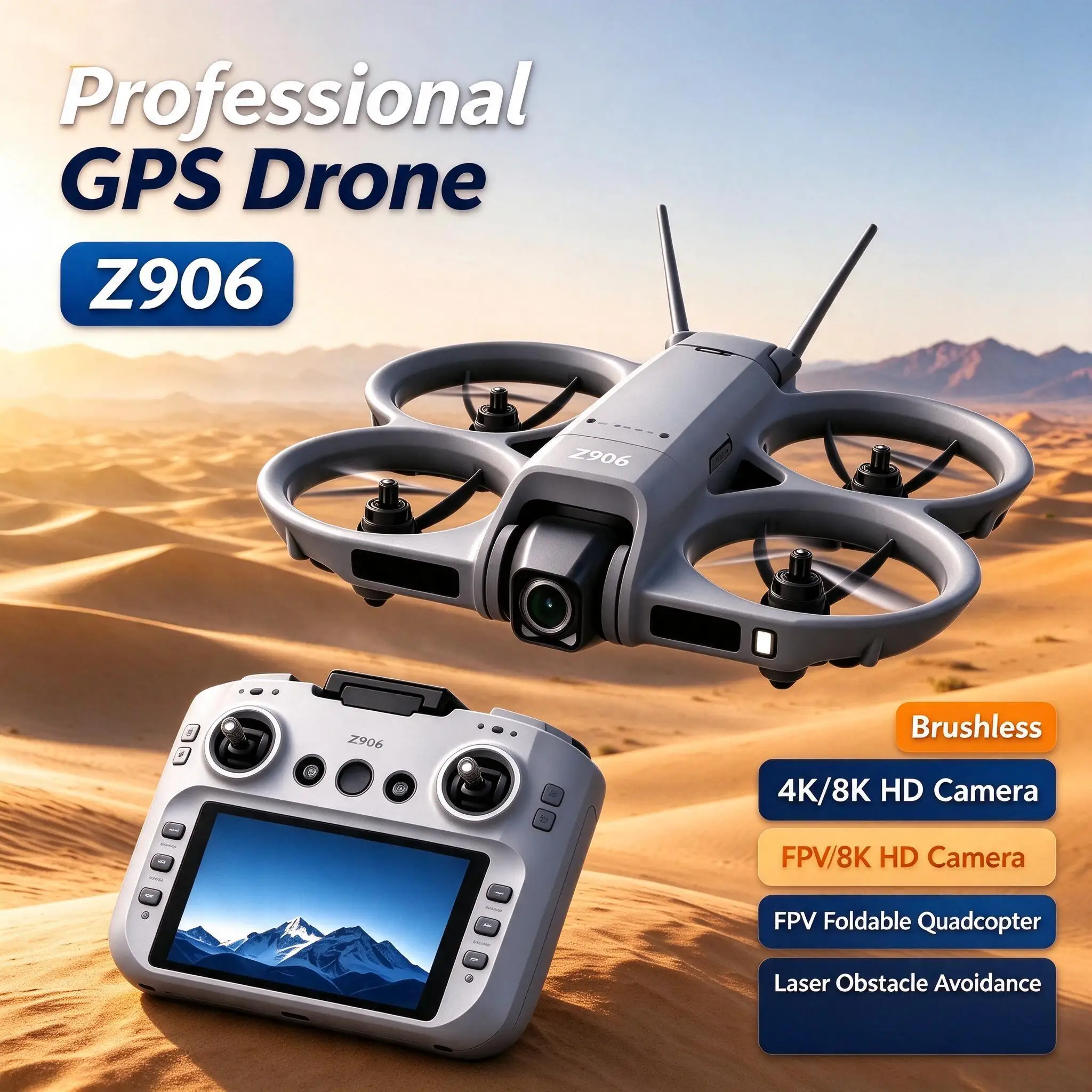Durable 4K 8K HD Camera Professional GPS Drone Brushless FPV Foldable Quadcopter with Laser Obstacle Avoidance for Aerial Z906