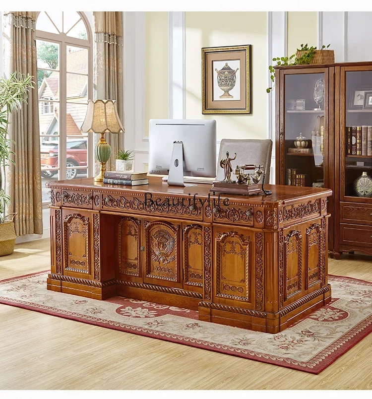 

02American all-solid wood desk European simple boss president desk
