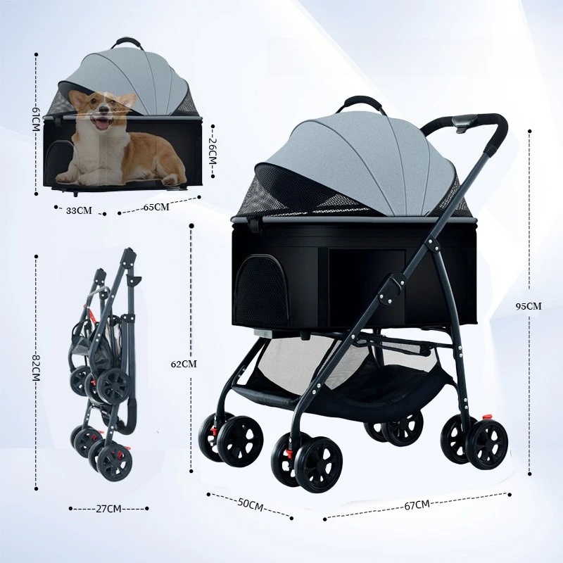 Carrito plegable para mascotas: perros y gatos pequeños, jaula ligera - imagen 2
