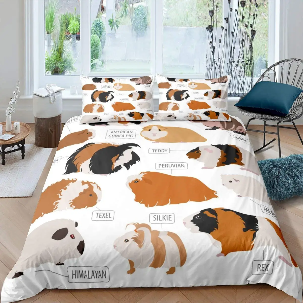 

Guinea Pig Duvet Cover King Queen Kids Teens Boys Girls Cute Cartoon Hamster Rodents Bedding Set White Quilt Cover