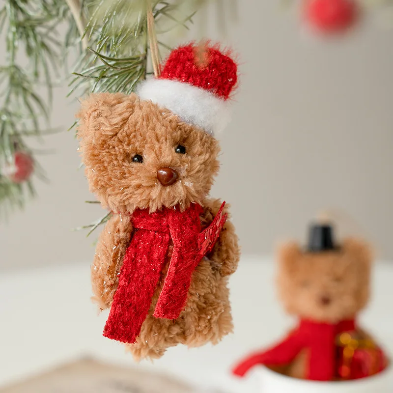 2Pcs Cute Christmas Bear Plush Pendant for Christmas Tree Hanging Bear Plush Pendant Gift Xmas Home Party Xmas Tree Decoration
