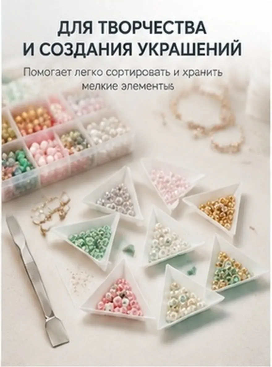 1Set Bead Sorting Trays Plastic Triangle Sorting Plates Stainless Steel Tweezer Scoop Beading Jewelry Craft Organizer