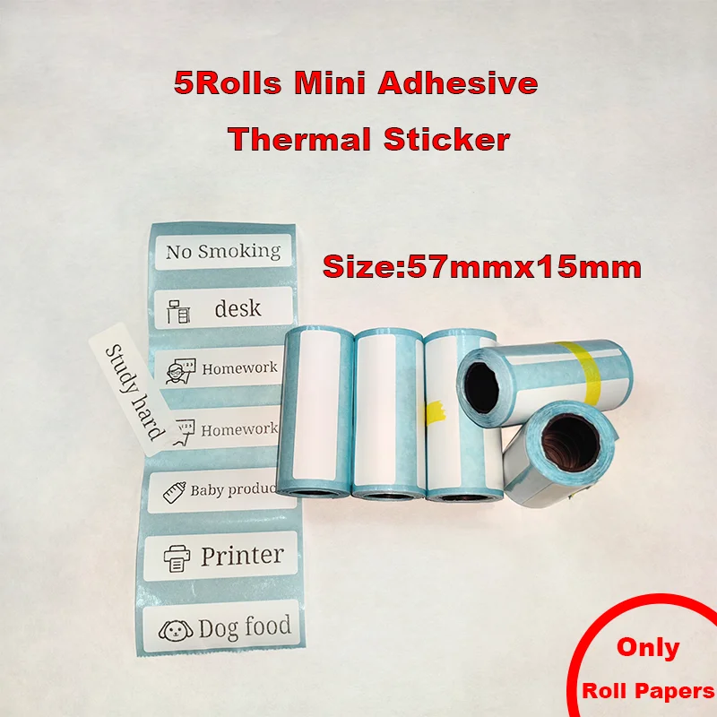 57mm Width Mini Printer Paper Color White Continuous Paper Self-Adhesive Transparent Sticker Rolls for Portable HD Photo Printer