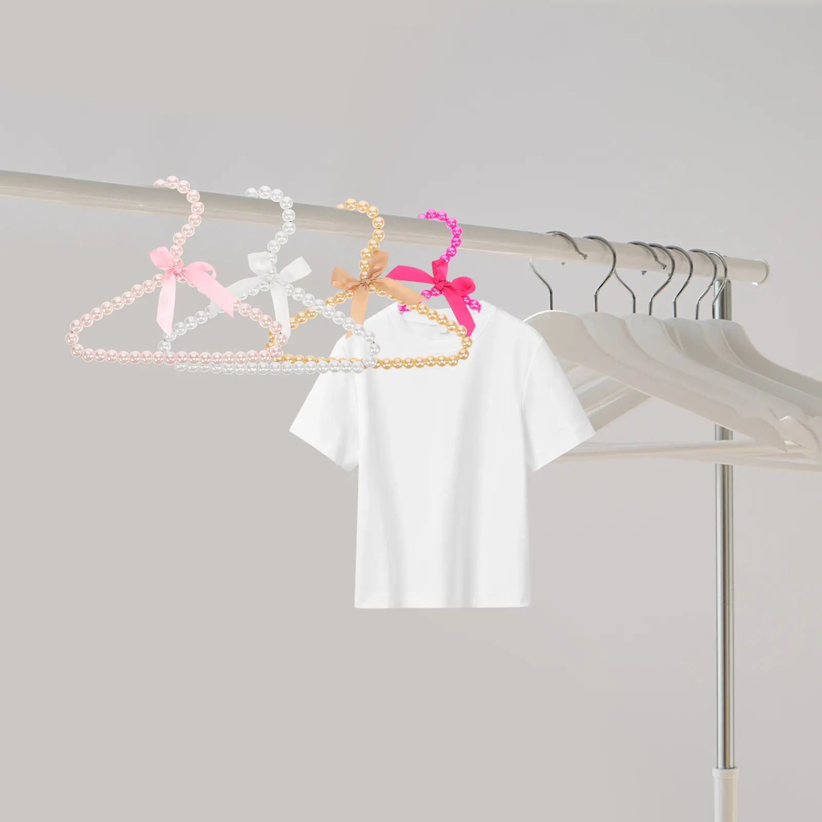 

4Pcs Pearl Pet Hanger Small Fresh Style Multipurpose for Pet Clothes Baby Clothes Kids Clothing Drying Storage Space Saving