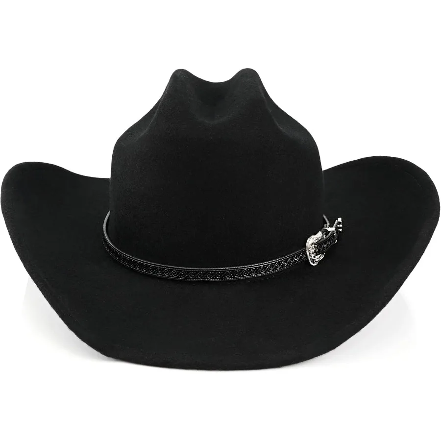 Cappello da cowboy western in 100 lana per uomo e donna: classico cappello Fedora realizzato in feltro premium con due fasce decorative, ideale per Ou