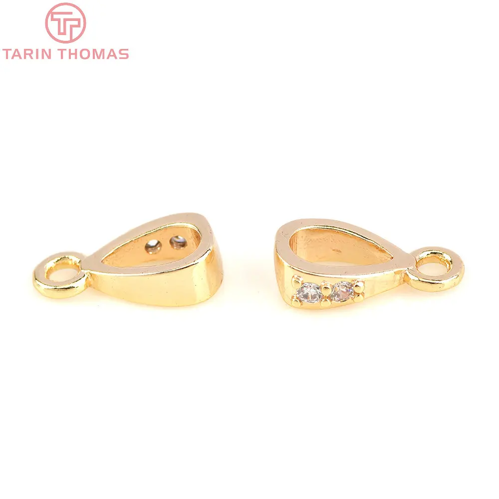 (1574) 10PCS 3x5x9.5MM 24K Gold Color Plated Brass with Zircon Charms Connector High Quality Diy Jewelry Accessories Wholesale