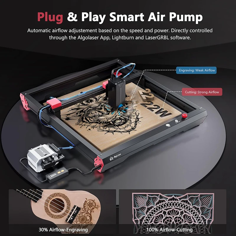 AlgoLaser Alpha 20W Laser Cutter Engraver 400mm/S Phone Offline 500+ Colorful Metal Ceramics DIY Lase Engraving Cutting Machine