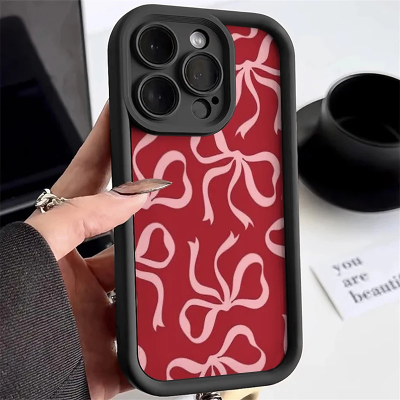 

Korean ins pink bow retro Phone Case For Samsung S24 S23 S22 Ultra Plus S21 A55 A54 A53 A52 A35 A25 A15 A14 5G Soft Cover Y2K