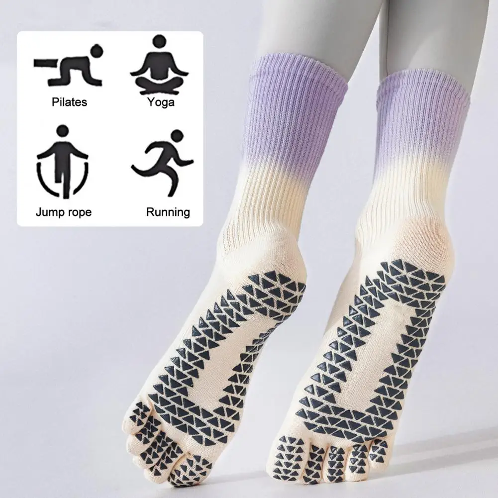 

Women Yoga Toe Socks Non-slip Gripper Moisture Wicking Cotton 5-Toe Crew Socks Ballet Dance Pilates