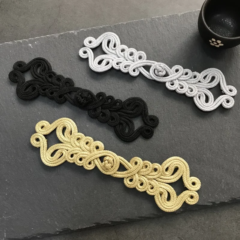 DIY Cheongsam Tang traje 1 par DoreenBeads oro plata botones de rana china hecho a mano botón de sujeción de flores botones de nudo chino