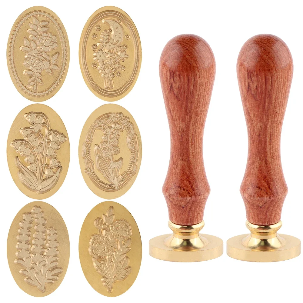 

6pcs Seat Flower and Plant Oval Wax Seal Stamp Set For Party Wedding Invitations