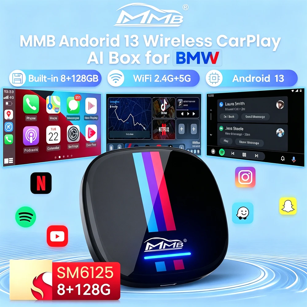 Android 13 CarPlay AI Box MMB Smart Box Wireless Multimedia Video QCM6125 8-Cores 8+128G FOTA Upgrade GPS BT5.2 For BMW ID6-ID9