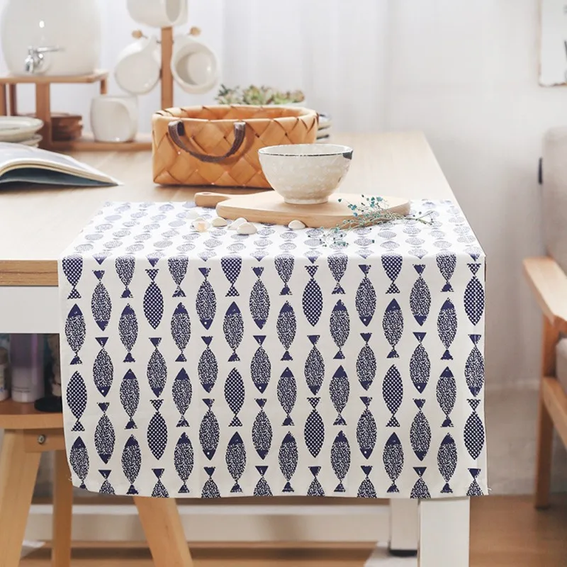 

1Pc 40x60cm Mediterranean Blue Fish Printed Cotton Cloth Table Napkin Kitchen Cleaning Tea Towel