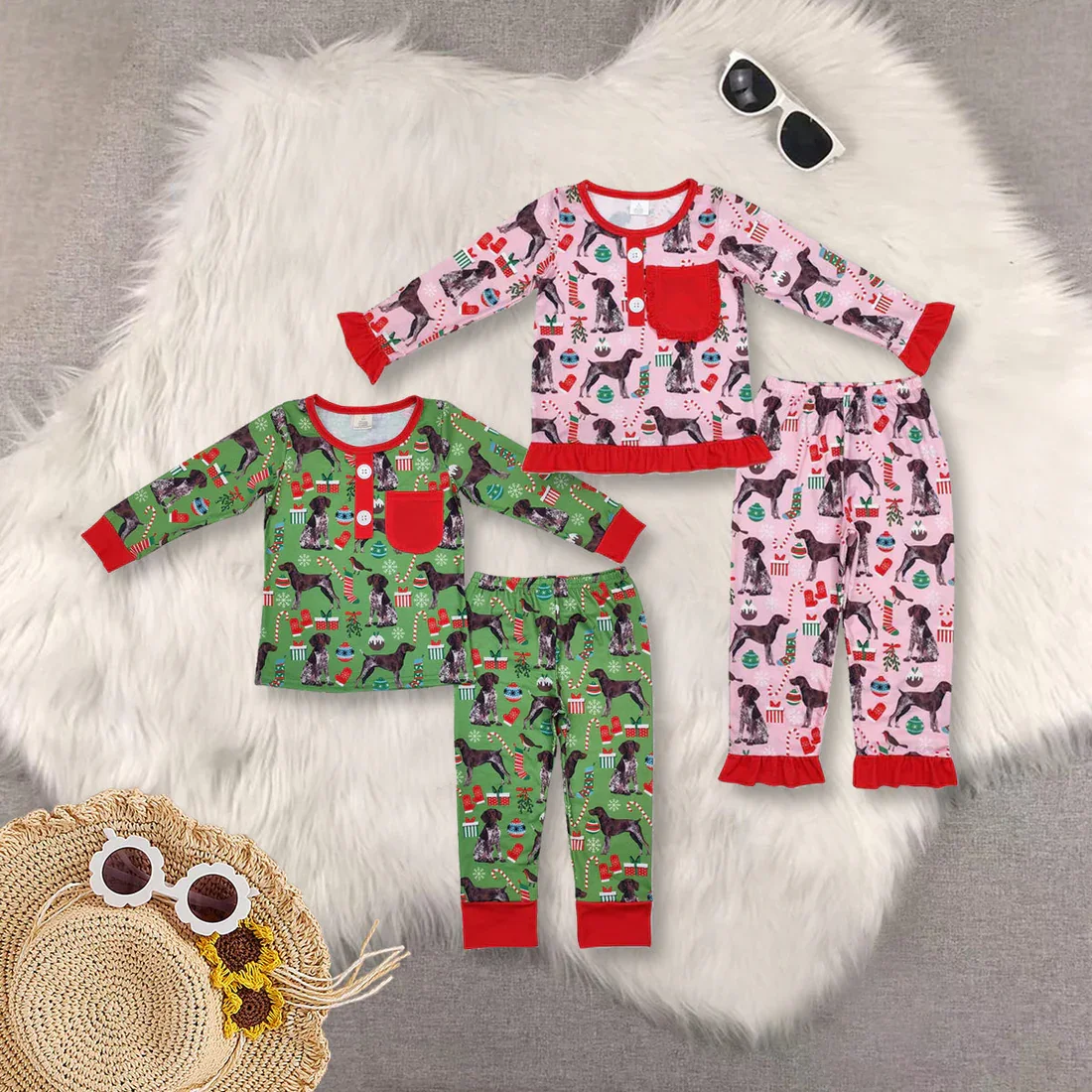 

GLP1522 Wholesale baby girl clothes bamboo Christmas long sleeve pants pajamas sets Summer Boutique kids clothes boy sets