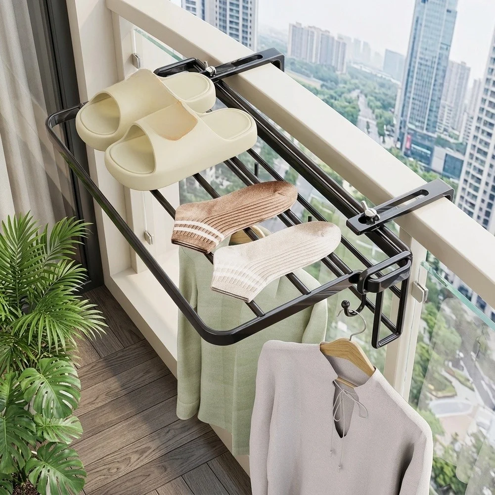 Space Saving Wall Mounted Radiator Rack for Drying Clothes and Storing Items Foldable Iron Construction for Small Homes