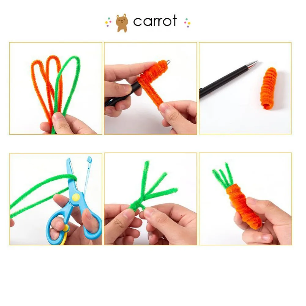 100pcs Macaron Color Fuzzy Wire DIY Tulips Flower Bouquet Valentine Birthday Handmade Gift