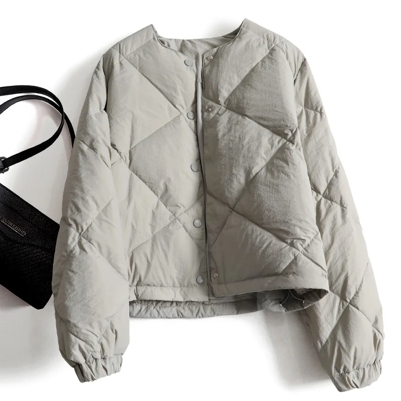 

Fashionable Anti-Aging Versatile High-End Grey Diamond Design Short down Cotton Bread Style Outerwear Coat for Women