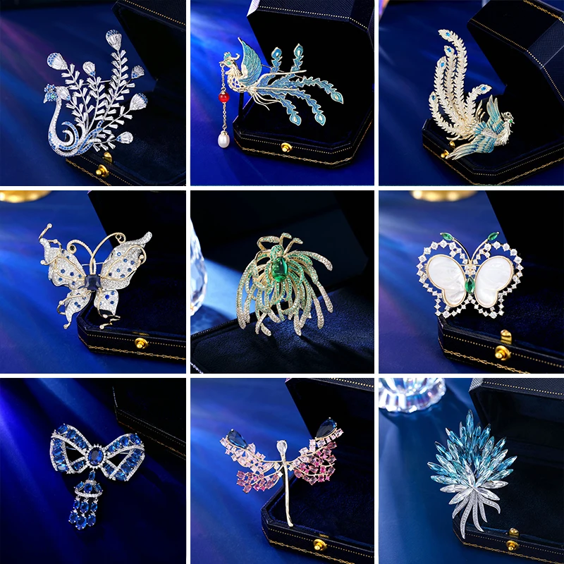 Vintage Crystal Wheat Brooch LuxuryTemperament Women's Zircon Pearl Firework Dragonfly Butterfly Fish Phoenix Broochpins Jewelry