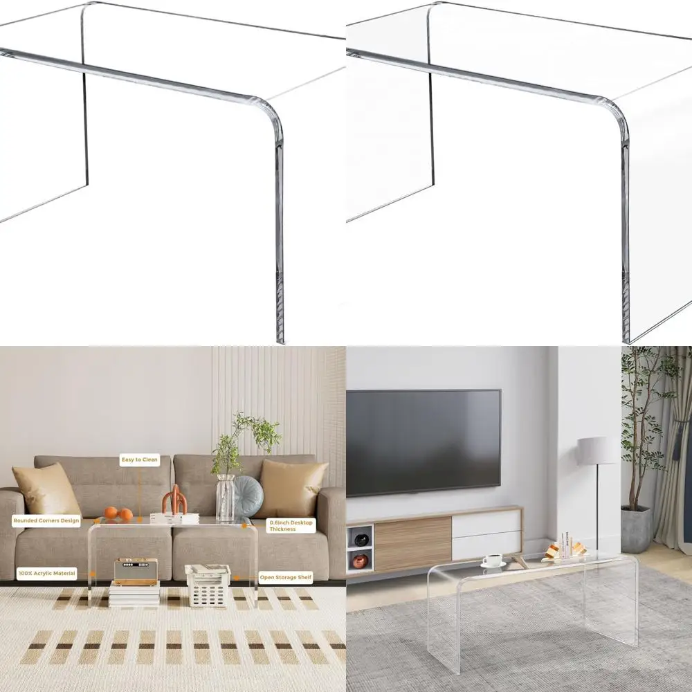 

32 Прозрачный акриловый прямоугольный журнальный столик с краем водопада для гостиной, поддерживает 200 фунтов