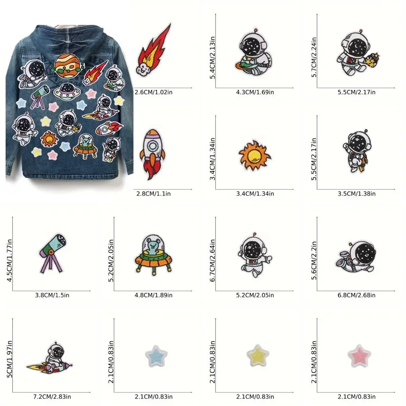 50Pcs Bulk Embroidered Patches for Clothes Astronaut Clothing Stickers Sewing Iron On Patch Thermal Adhesive Applique Fusible