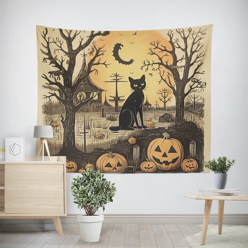 Tapiz de pared de tela grande para decoración del hogar, decoración moderna para habitación, arte estético para dormitorio, Halloween, Otoño, divertido