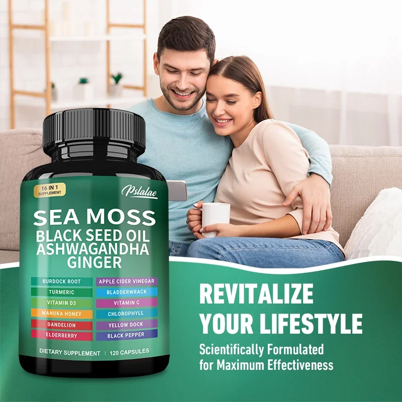 Sea Moss | Black Seed Oil | Ashwagandha | Ginger - Digestive Support, Promotes Bone and Joint Health, Non-GMO