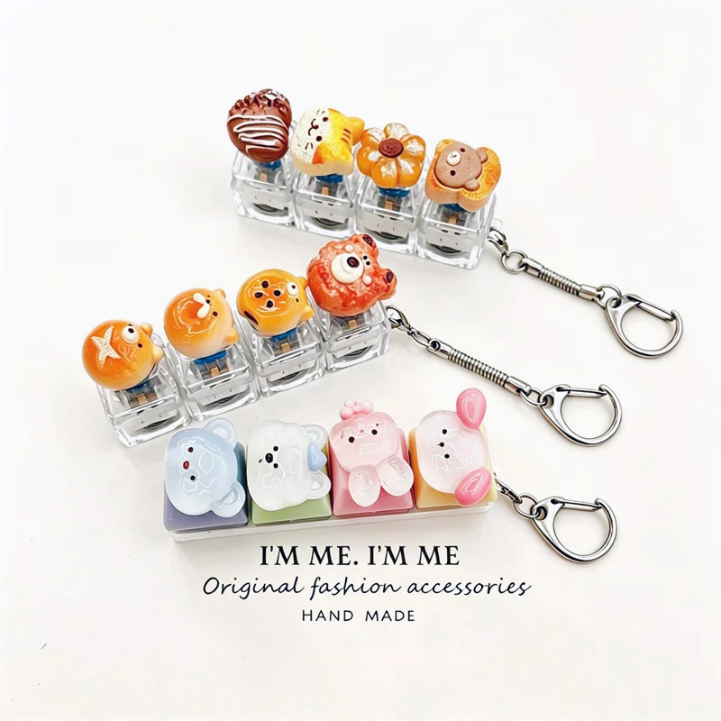 Mini Mechanical Keychain Fidget Toy 4 Keys ASMR Click Sound Cute Cartoon Key Pendant Stress Relief Sensory Toy Gift for Friends