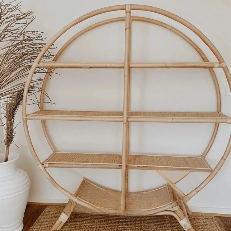 Rattan rack retro screen partition cabinet new Chinese zen Chinese round bogu frame
