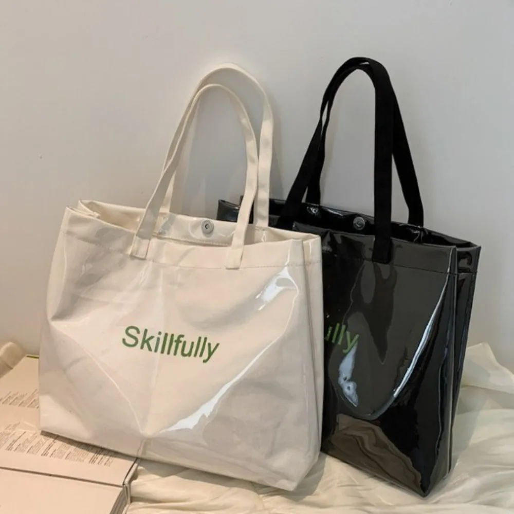 

Women's Shopping Bag Large Capacity Summer New Single Shoulder Canvas Underarm Bag Simple Transparent PVC Portable Tote Bag