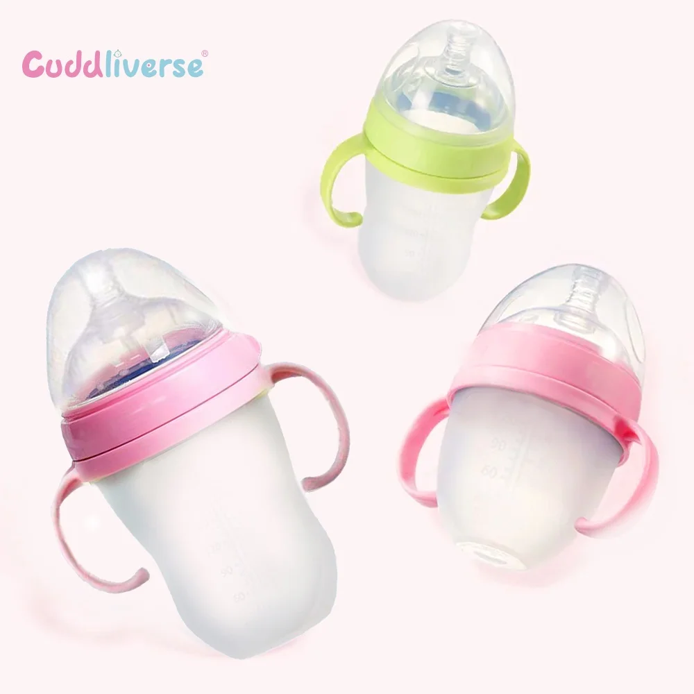 Breastmilk-like Anti-flatulence Silicone Baby Bottle with Handle 150ml/240ml