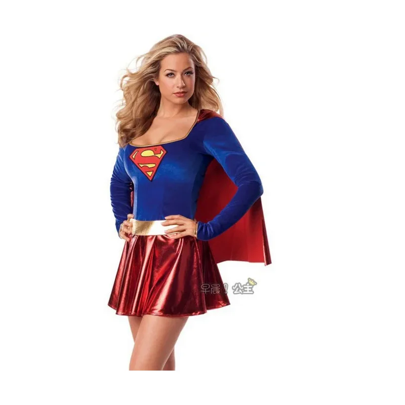 Superwoman dress cosplay costumes super girls dress shoe covers suit superhero woman top robe Halloween costume