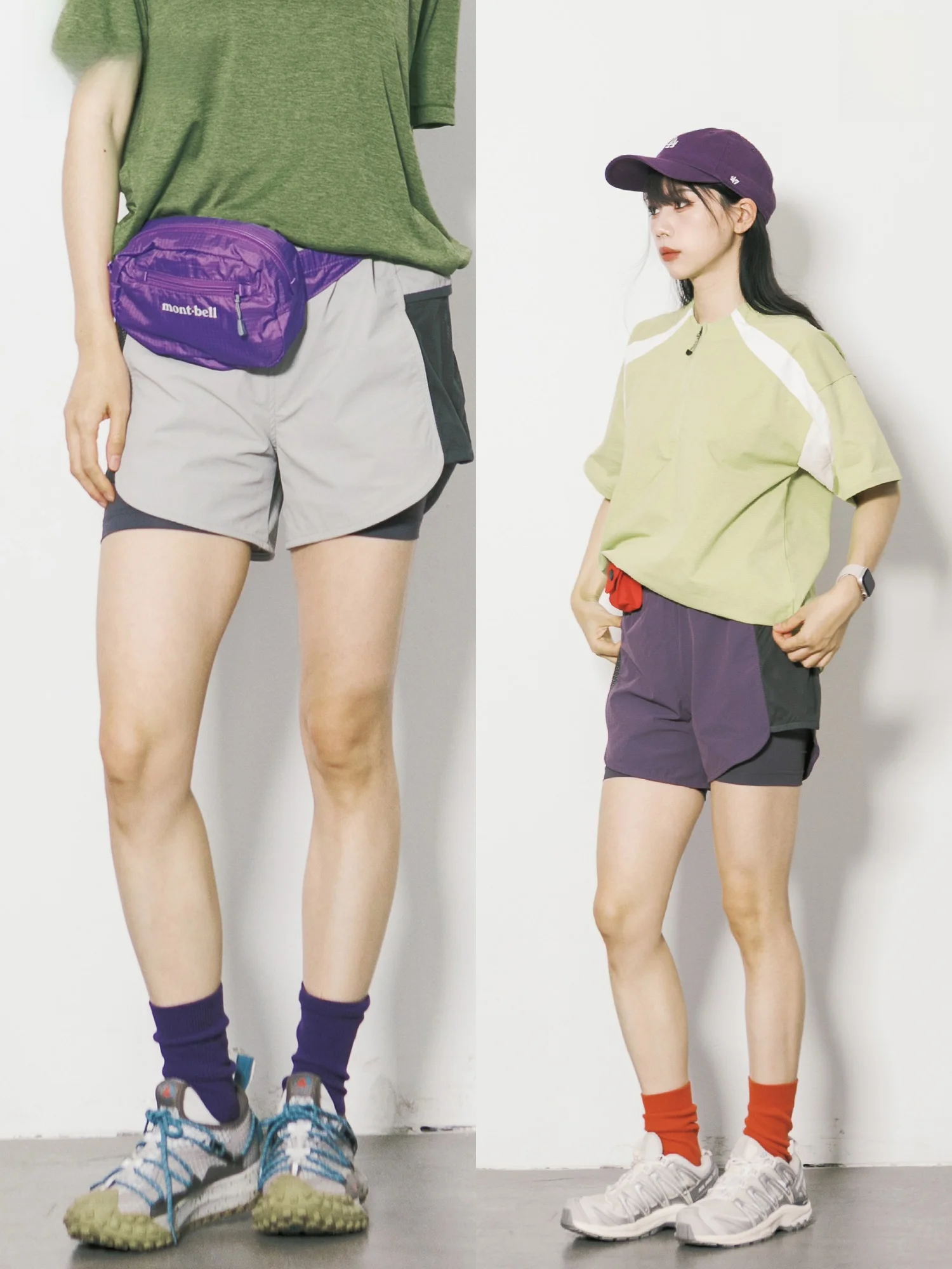 Outdoor Sports Color Block Two-Piece Set Short Pants Women Quick Dry Breathable High Elastic Loose Cycling Lightweight Three-...