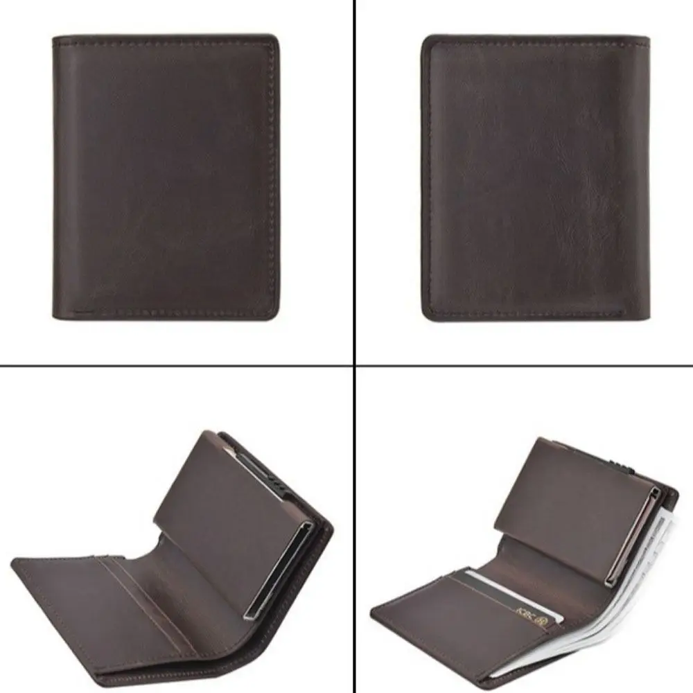 RFID Anti-theft Men's Short Wallet PU Leather Solid Color PU Card Bag Large Capacity Waterproof Business Clutch Bag