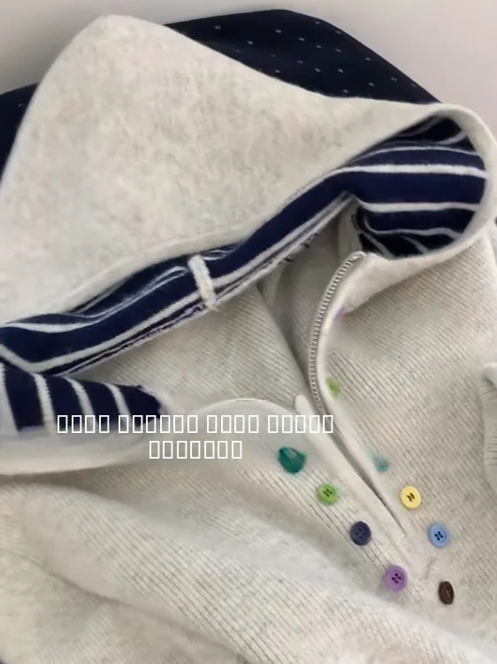 Suéter de Punto Hoado Estilo Coreano para Mujer, Otoño Invierno, Nuevo, Colorido, con Botones, Capucha, Media Cremallera, C...