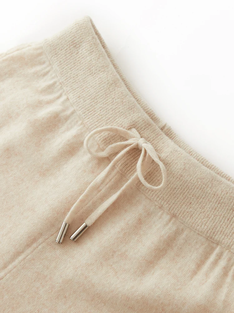 Novas mulheres 100% lã merino malha calças de perna larga outono inverno básico macio quente cashmere malha calças casuais design com cordão