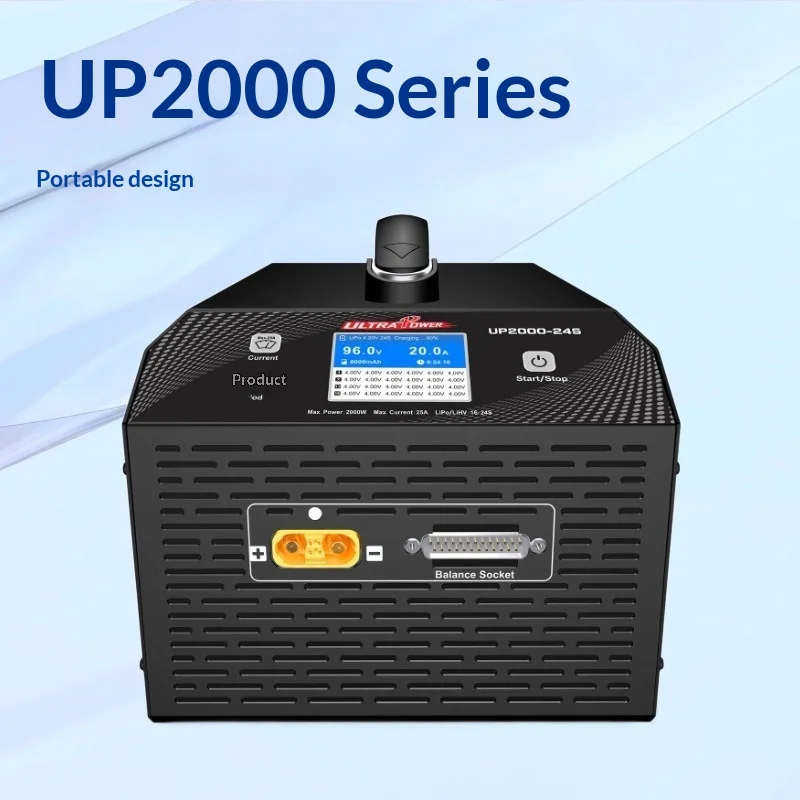 UP2000-24S 2000W Single Port Smart Charger, 5-25A Adjustable for 16-24S LiPo/LiHv/Smart Battery, 2.0A Balance for Large Packs