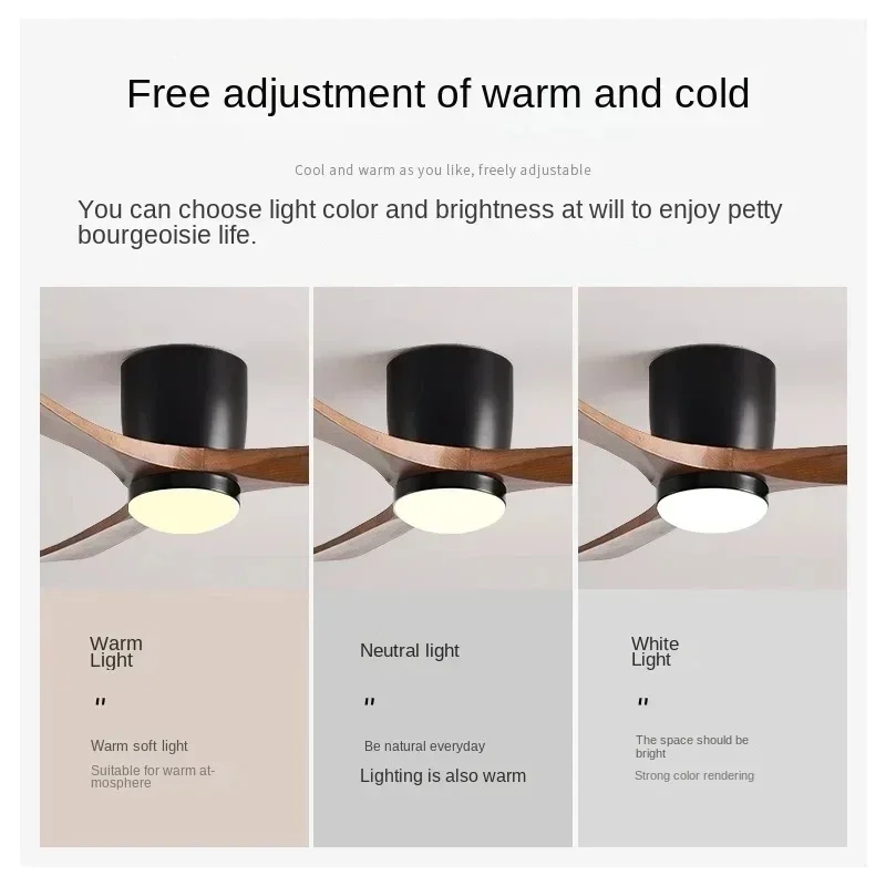 Low Floor Modern Ceiling Fan with Solid Wood Blades, Solid Wood DC Motor, Reversible Blades, Remote Control, LED Fan with Lights