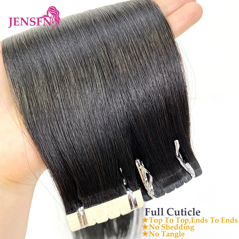 JENSFN selotip Mini dalam ekstensi rambut 100% Remy rambut manusia asli alami 16 "-26" inci pita mulus lurus Ins untuk Salon