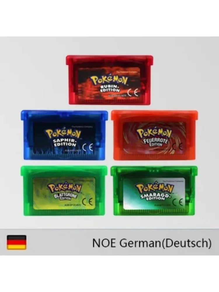 GBA-Spielkassette 32-Bit Videospielkonsolenkarte Pokémon Smaragd- Feuerrot Rubin- Deutsche Sprache Glänzendes Etikett für GBA NDS