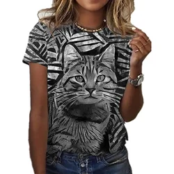 3d impresso kawaii gato camiseta para mulheres engraçado animal gráfico camisetas verão casual em torno do pescoço topos de manga curta solta t camisas