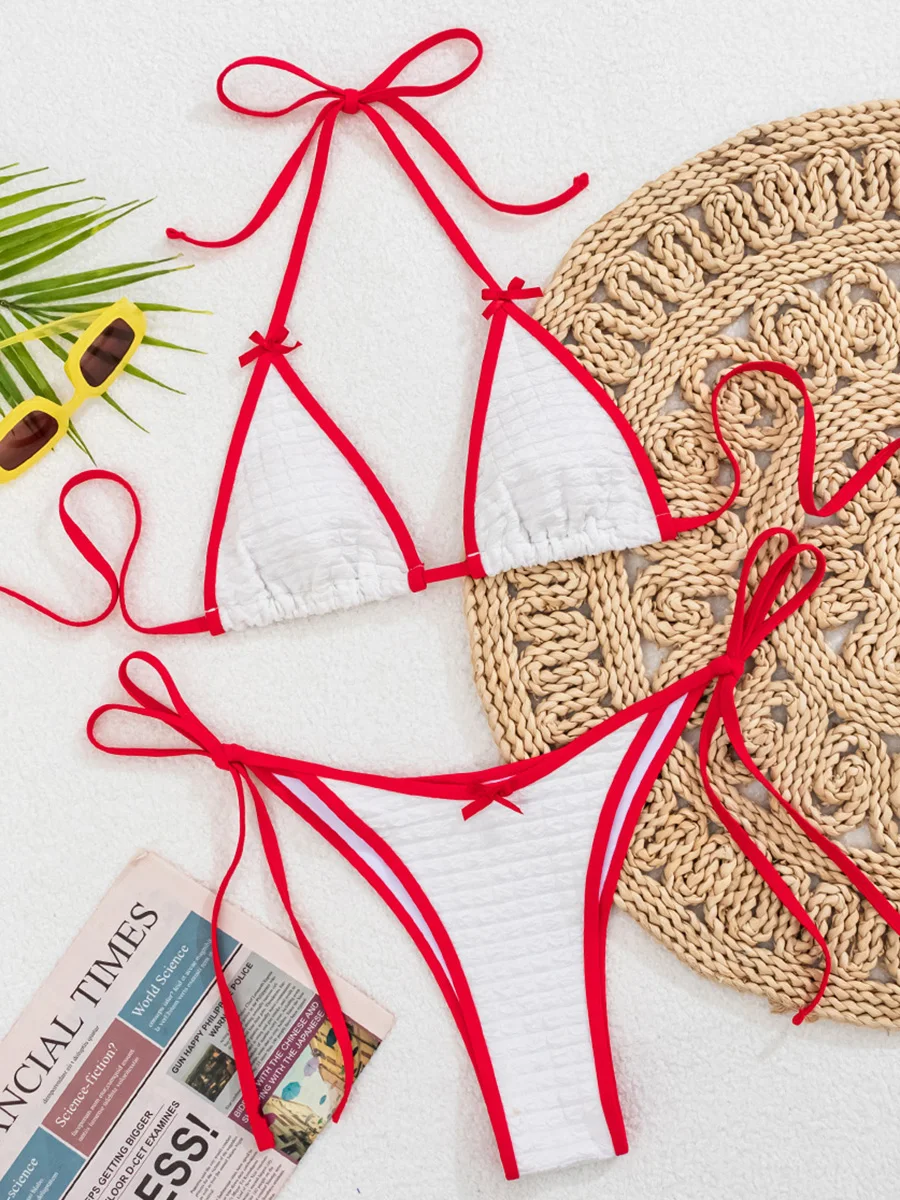 

Женский купальник-бикини с бантом, драпировкой и бретелями, комплект из двух предметов, для плавания