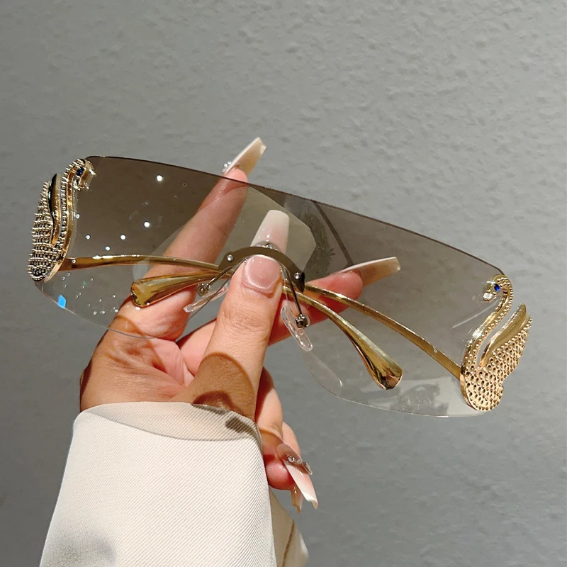 KAMMPT بدون شفة Y2k النظارات الشمسية النساء موضة قطعة واحدة التدرج ظلال 2025 جديد عصري فاخر العلامة التجارية تصميم ديكور نظارات شمسية #3