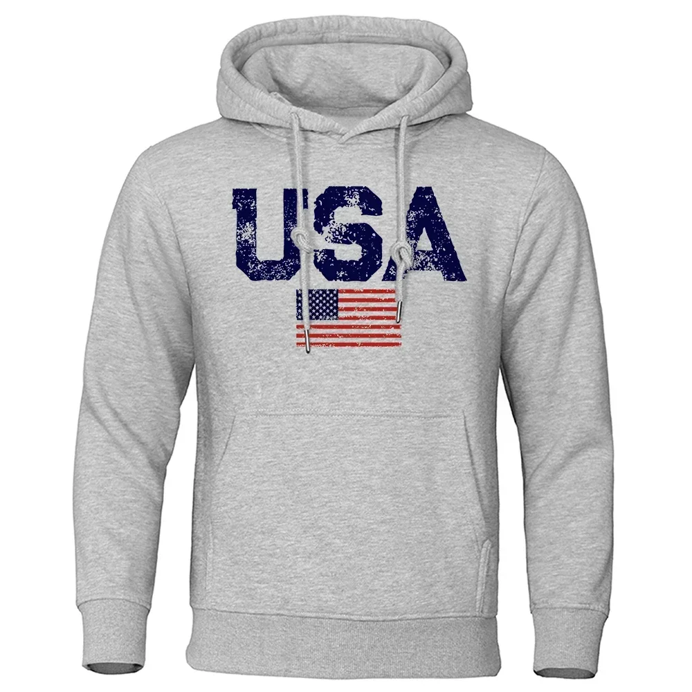 Retro USA Flag Street Retro Harajuku Printed Clothing Men\'s And Women\'s Leisure Personalized Fashion Hooded Pullover