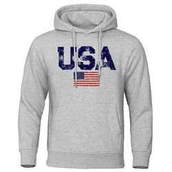 Retro USA Flag Street Retro Harajuku Printed Clothing Men's And Women's Leisure Personalized Fashion Hooded Pullover