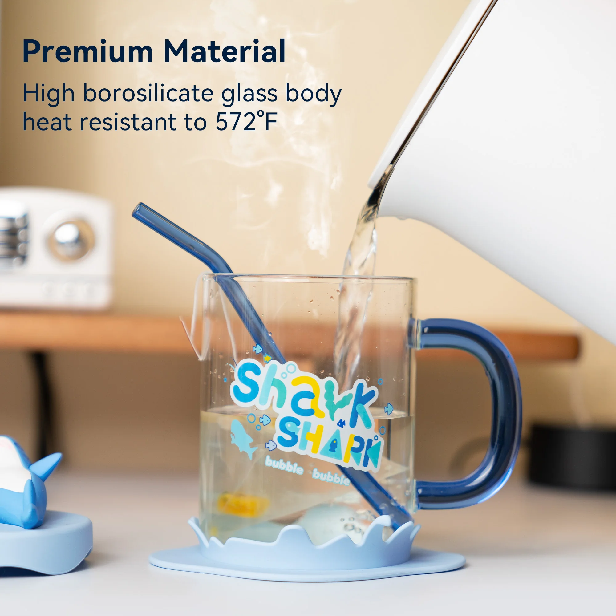 Geekshare ถ้วยใส่เครื่องดื่มลายฉลามขนาดใหญ่, ถ้วยใส่เครื่องดื่มวงกลมโปร่งใสน่ารักสำหรับฤดูร้อนใส่เป็นของขวัญขนาด800มล. สำหรับเพื่อน